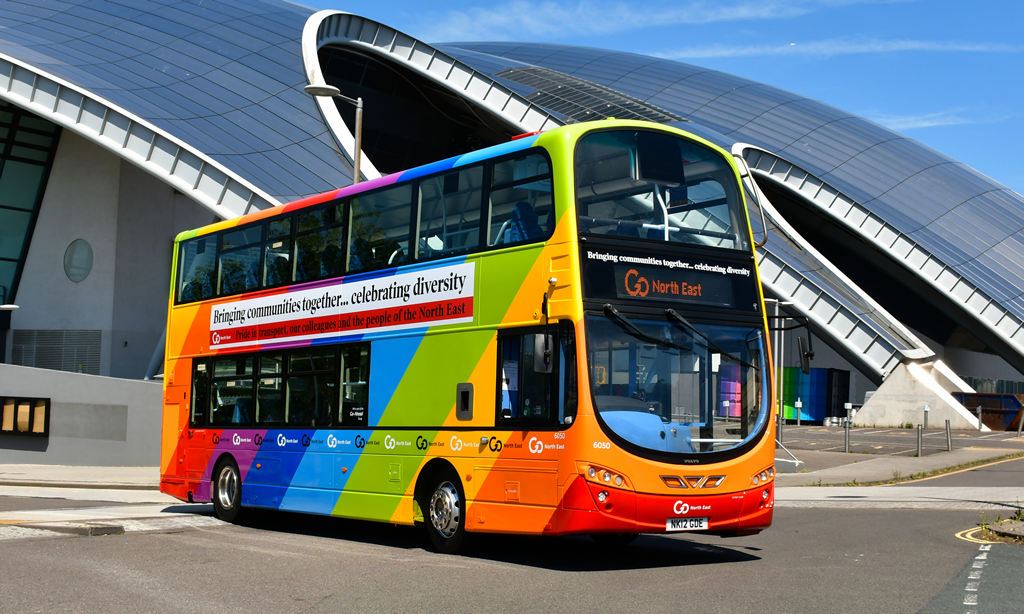 Go North East unveils multicoloured bus to celebrate the work of its team in bringing Go North East unveils multicoloured bus to celebrate the work of its team in bringing